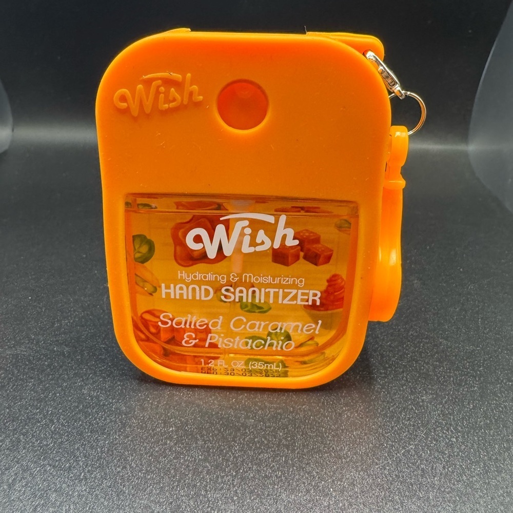 5/$25 NWT Wish Salted Caramel & Pistachio Spray Hand Sanitizer Keychain Holder